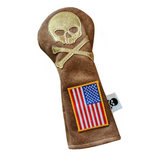 The RMG USA Gold Skull & Bones Distressed leather Fairway Wood Headcover, 1 Off!